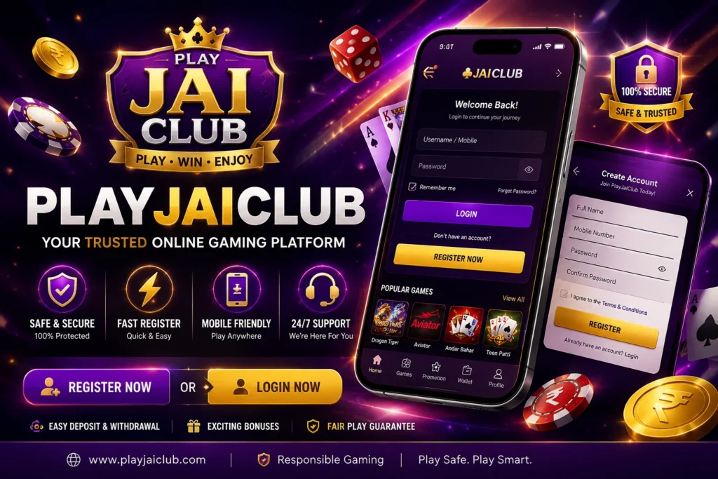 Jai Club login today homepage banner featuring Jai Club registration, secure account access, mobile-friendly platform support, and user guides.